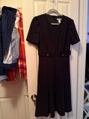London Times Black Short-Sleeve Midi Dress